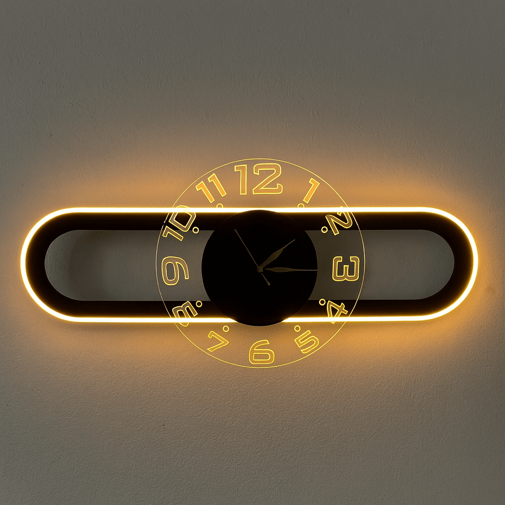 AuraClock 2-in-1 vertical and Horizontal clock Home and Office Wall with neon light ambiance