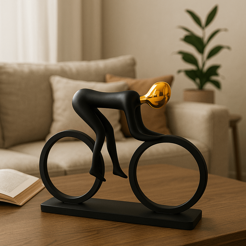 Eternal Motion – Black & Gold Cyclist Sculpture