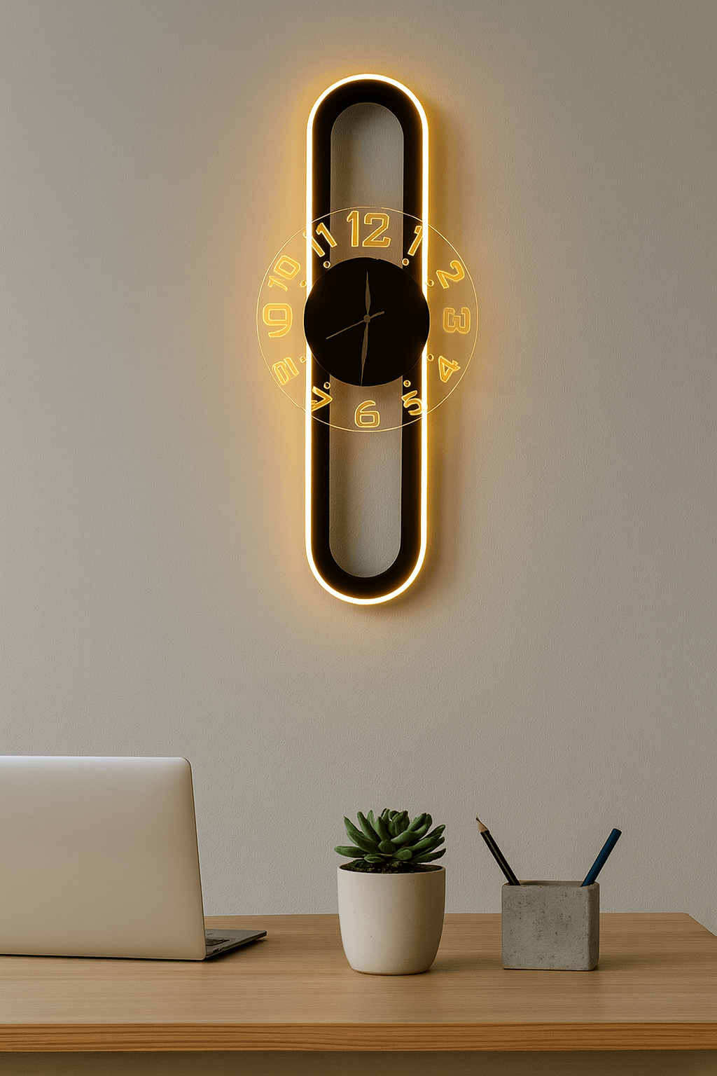 AuraClock 2-in-1 vertical and Horizontal clock Home and Office Wall with neon light ambiance