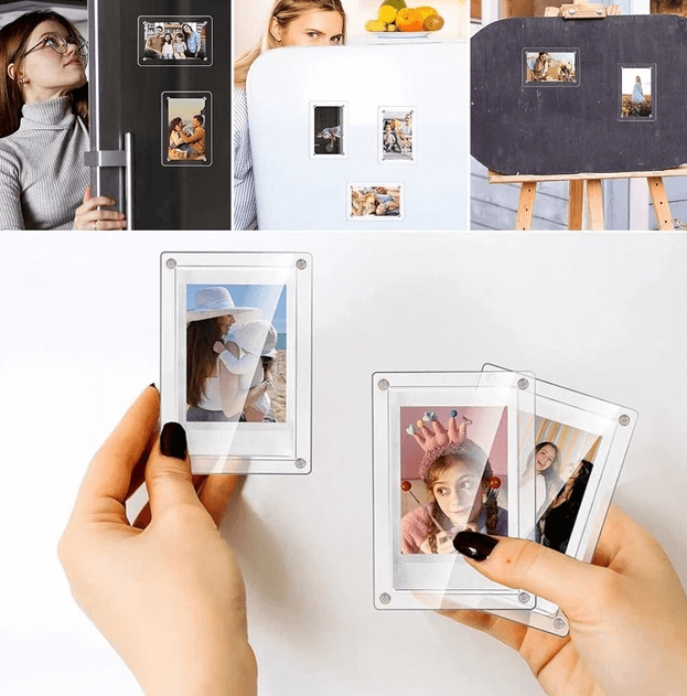 Magnetic Fridge Frames-Transparent Magnetic Acrylic Picture Frame Clear Frameless Memos for office and Refrigerator 3x4 inches each