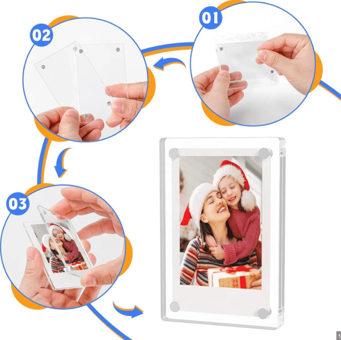Magnetic Fridge Frames-Transparent Magnetic Acrylic Picture Frame Clear Frameless Memos for office and Refrigerator 3x4 inches each