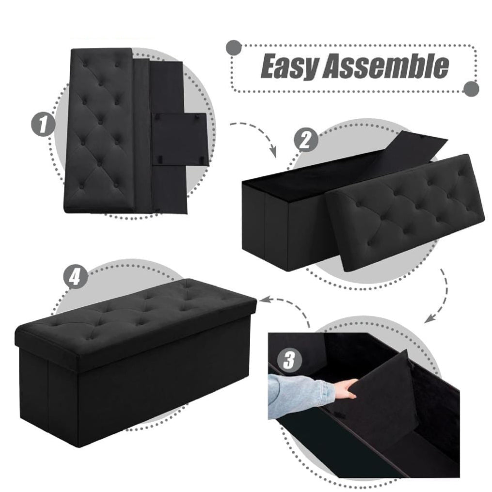Premium Foldable Velvet Designed Storage Ottoman Water proof Space saver