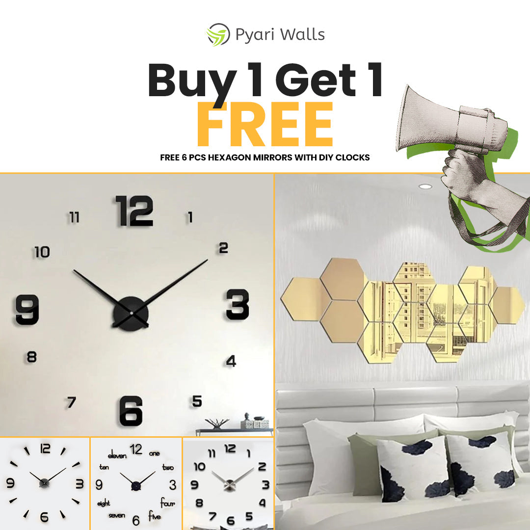 Summer Biggest Sale Buy 1 DIY Clock Get Free Hexagons Mirrors