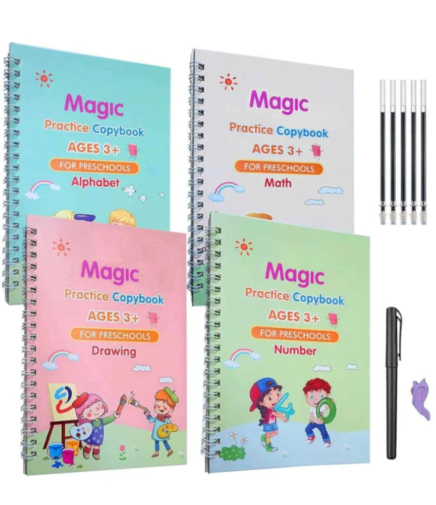Kids Magic Practice Book Set of 4-Kids learning for Home and school with 10 refill pens