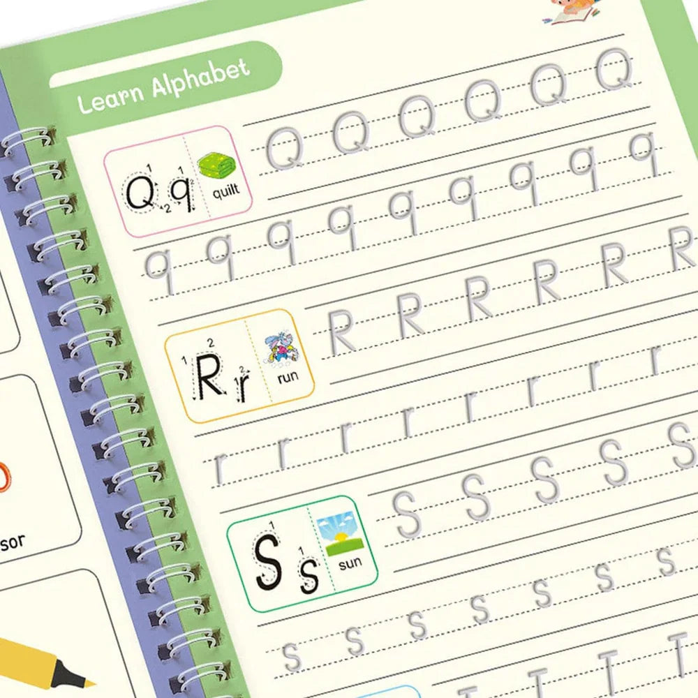 Kids Magic Practice Book Set of 4-Kids learning for Home and school with 10 refill pens